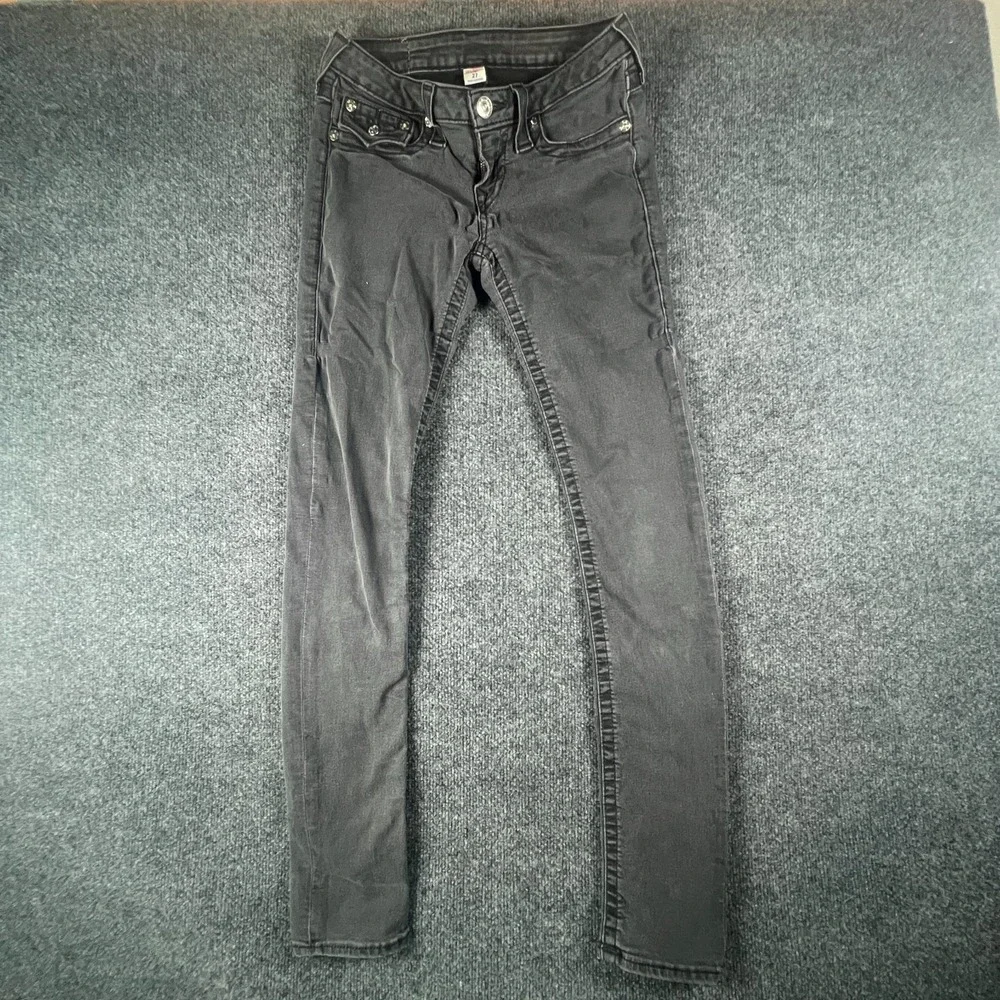 True Religion Skinny‎ Leg Flap Jeans Womens 29x31.5 Gray Denim Cotton Low Rise